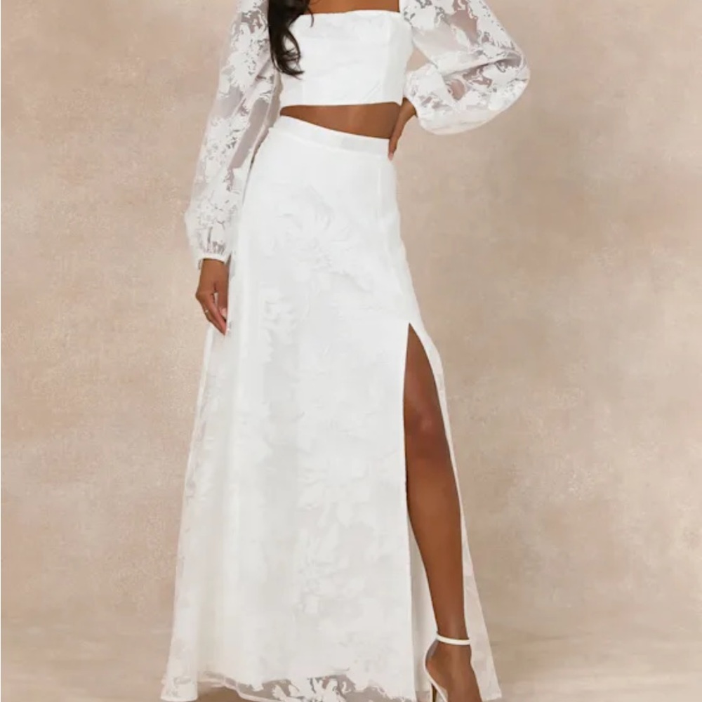 Lulu's White A-Line Maxi Dress with Slit for Weddings